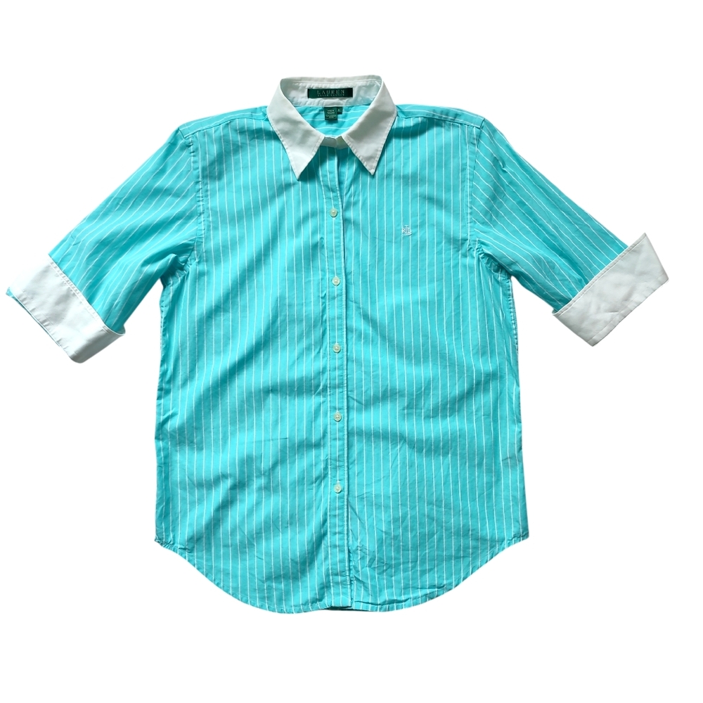 Ralph Lauren Blue Pinstripe 100% Cotton Button Down Shirt Size S